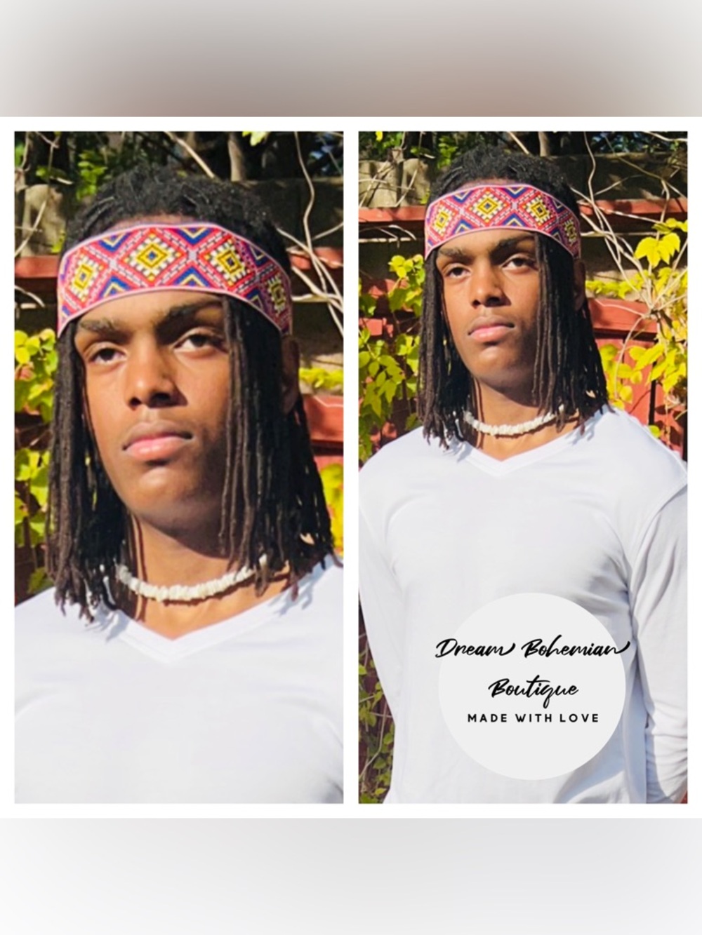 2/$9.00 Handmade Boho Headband Size (23-23 1/2β) Elastic Back Unisex - Picture 4 of 7